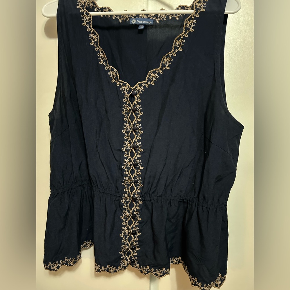 Democracy Navy Blue Top with Gold Embroidery